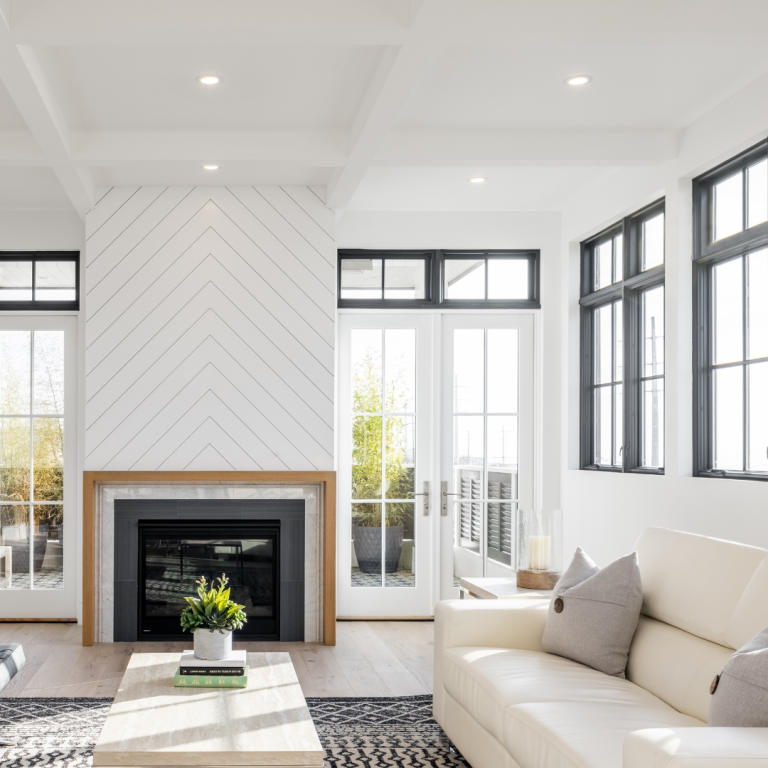 Energy-efficient window replacement in Lexington, KY with black-framed modern windows.